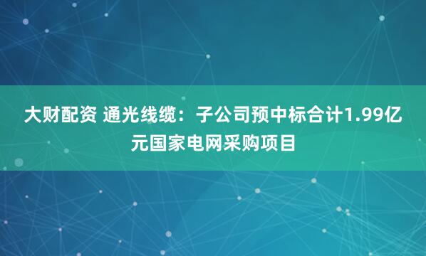 大财配资 通光线缆：子公司预中标合计1.99亿元国家电网采购项目